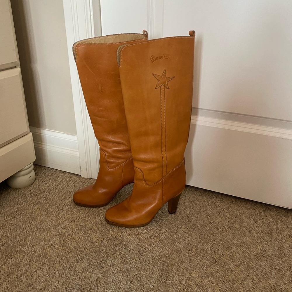 RARE Vintage Y2K Bandini Italian Leather Knee High Boots Star Detail | US 6.5